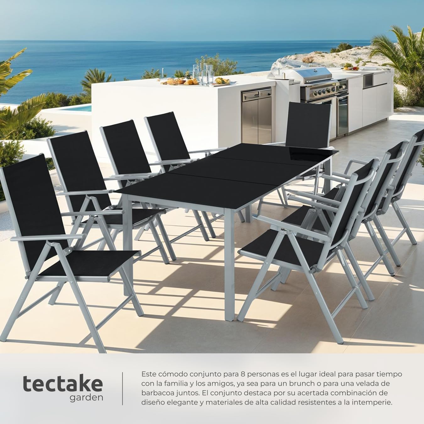 Muebles Jardín Exterior 9 Piezas, Estructura de Aluminio, Mesa y Sillas Terraza Impermeables