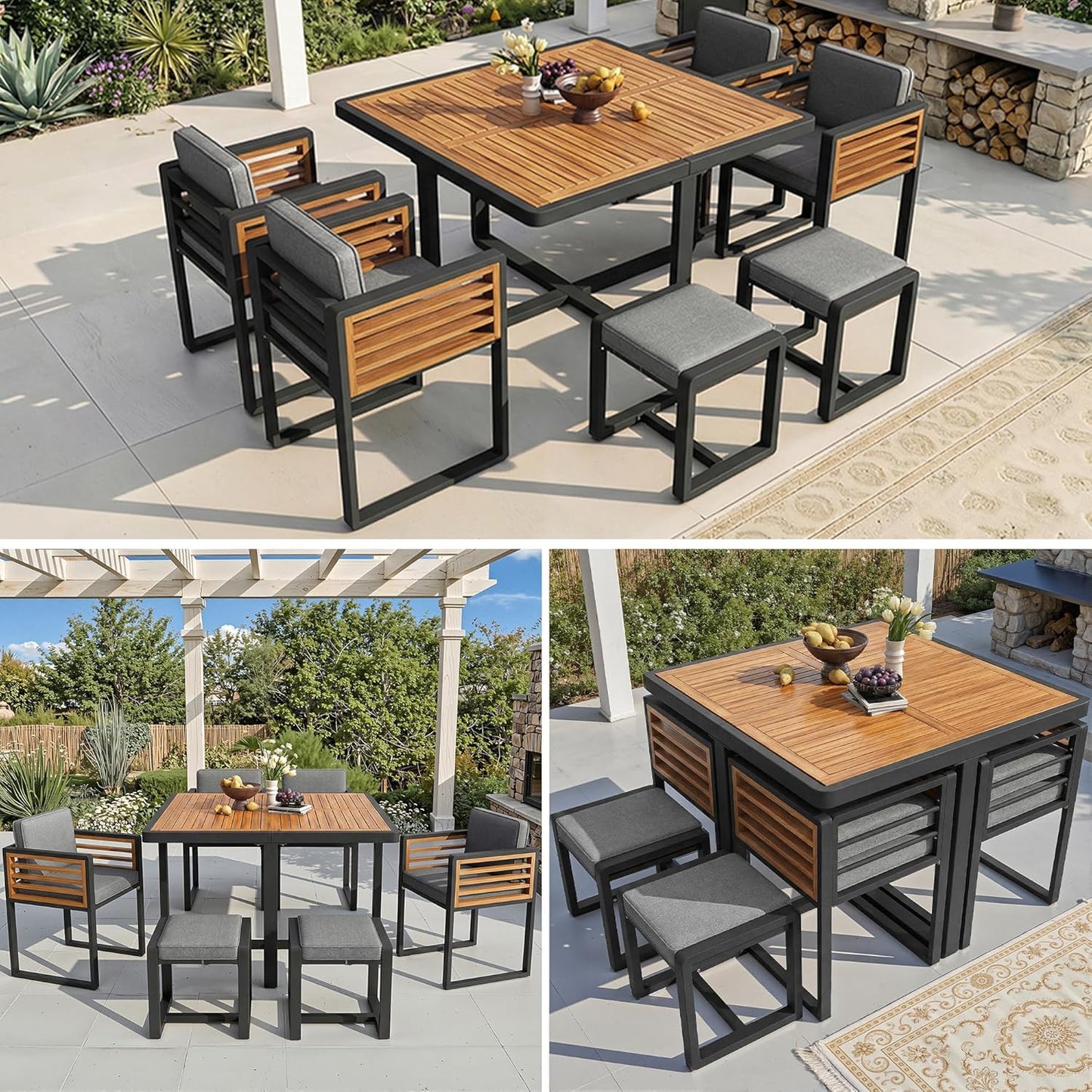 Juego de muebles de jardín, 6 sillas con mesa, muebles de terraza