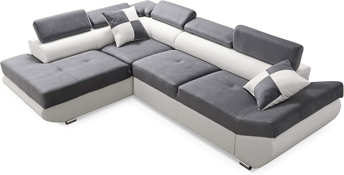 Sofá Esquinero Cama - con Cajón - 2 Cojines - Reposacabezas Ajustables