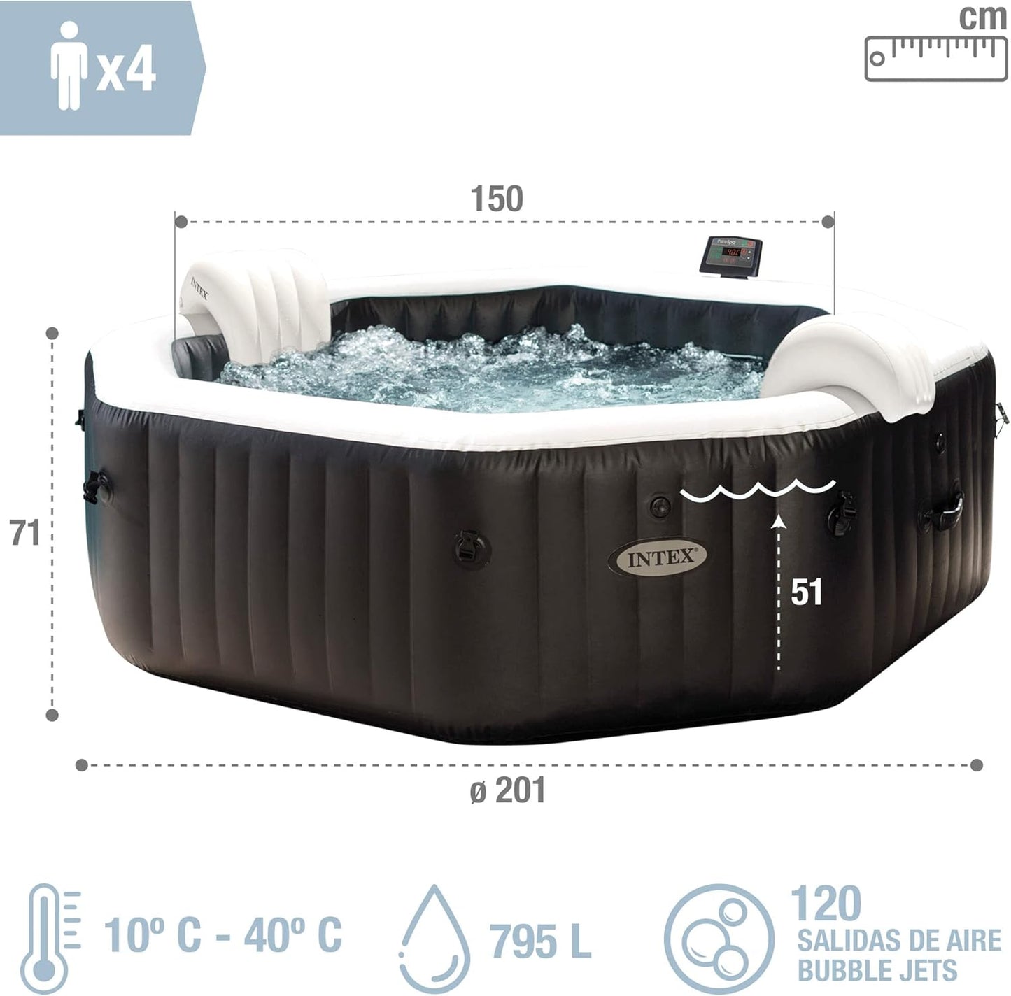 Spa hinchable 4 personas octogonal, Burbujas Deluxe y chorros de agua (55081)