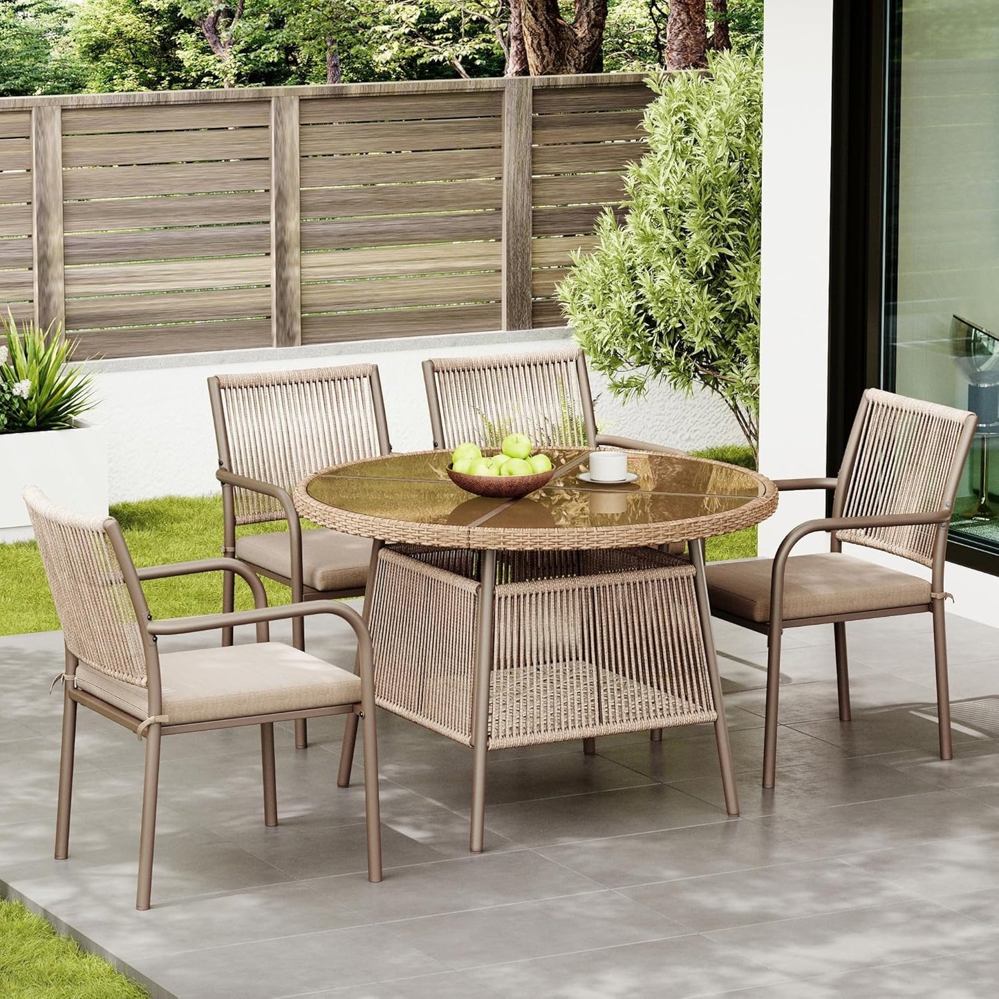 Conjunto Mesa y Sillas Jardin Muebles Jardin Exterior 5 Piezas con 4 Sillones y Tablab Redonda