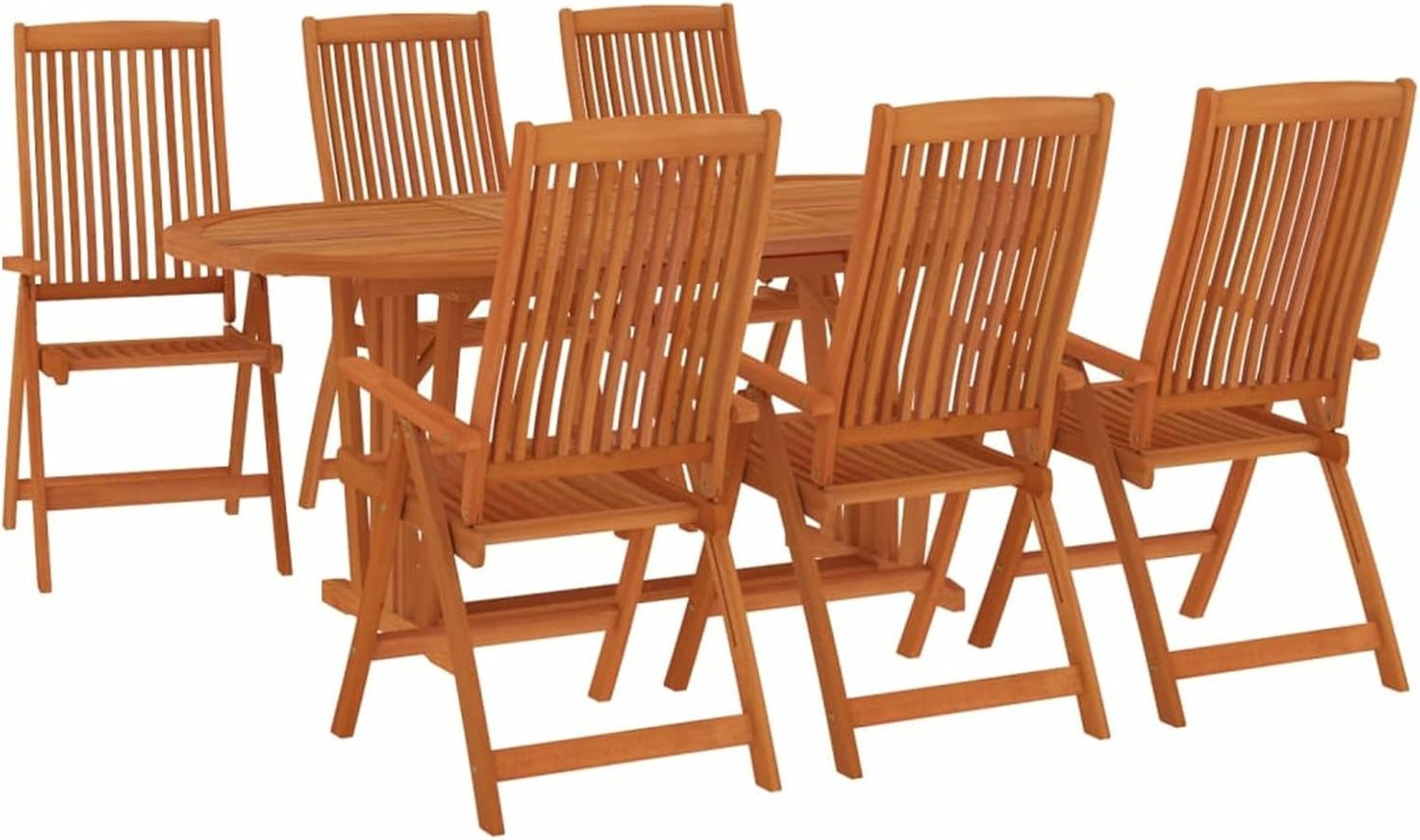 Juego de comedor de jardín de 7 piezas de madera maciza de eucalipto