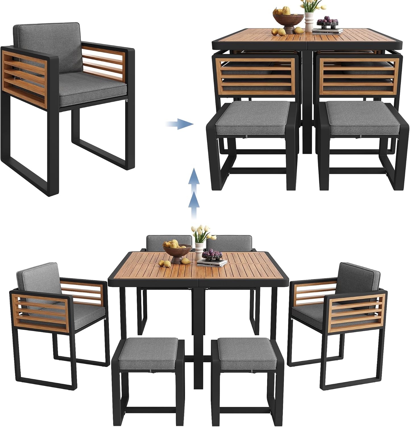 Juego de muebles de jardín, 6 sillas con mesa, muebles de terraza
