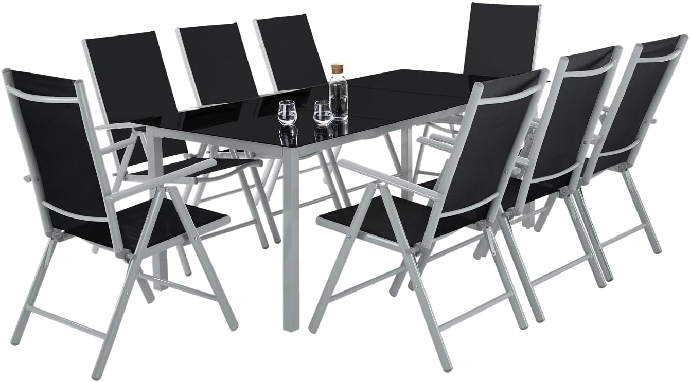 Muebles Jardín Exterior 9 Piezas, Estructura de Aluminio, Mesa y Sillas Terraza Impermeables