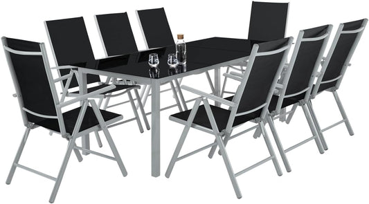 Muebles Jardín Exterior 9 Piezas, Estructura de Aluminio, Mesa y Sillas Terraza Impermeables