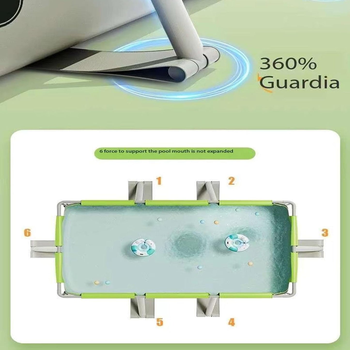 Piscina grande con toldo extraíble, diseño plegable para uso en exteriors