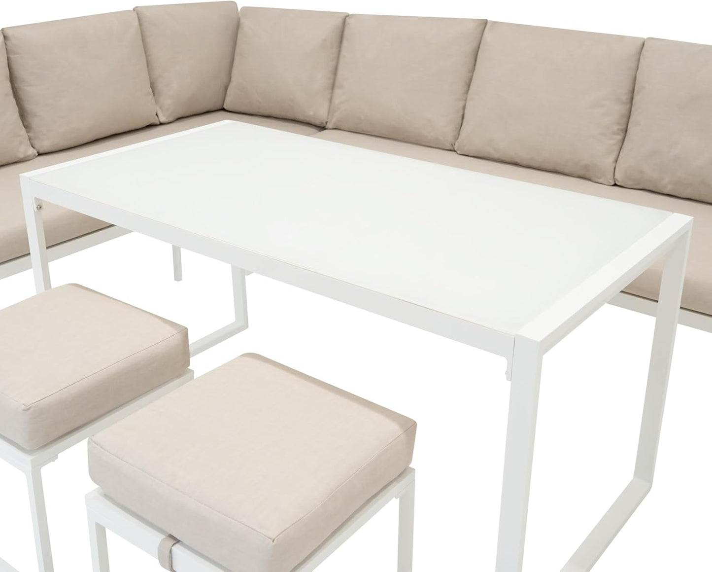 Sofá esquinero de Aluminio Blanco + Mesa de vidrio templado