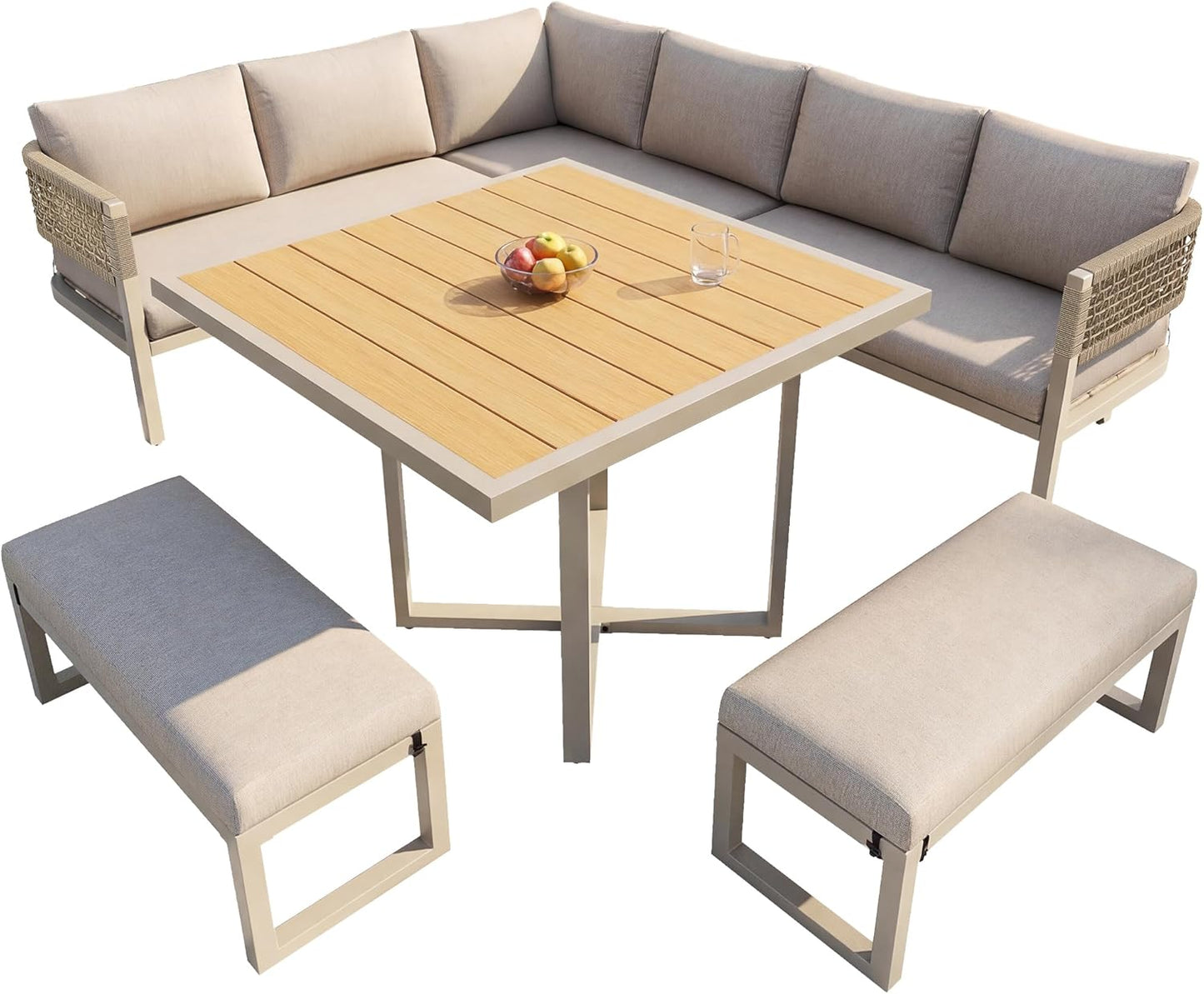 juego de muebles para 8-10 personas, sofá de jardín con mesa grande