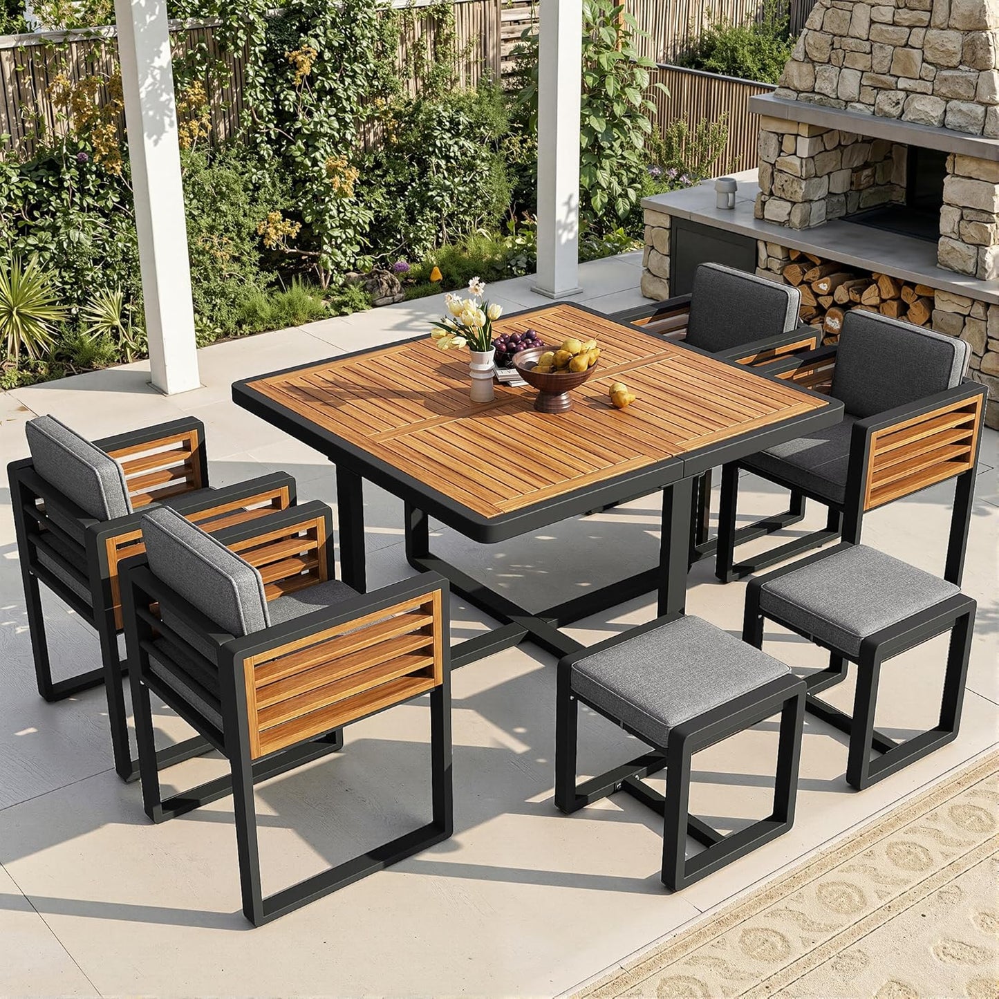 Juego de muebles de jardín, 6 sillas con mesa, muebles de terraza