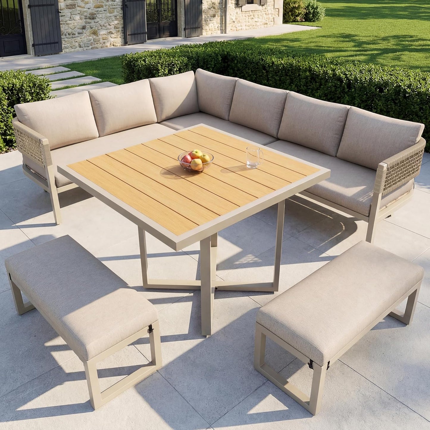 juego de muebles para 8-10 personas, sofá de jardín con mesa grande