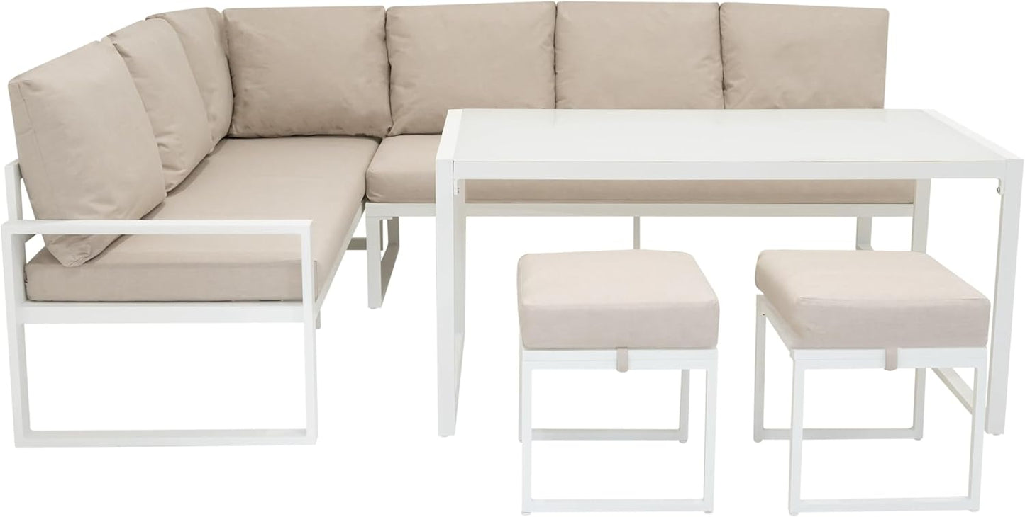 Sofá esquinero de Aluminio Blanco + Mesa de vidrio templado