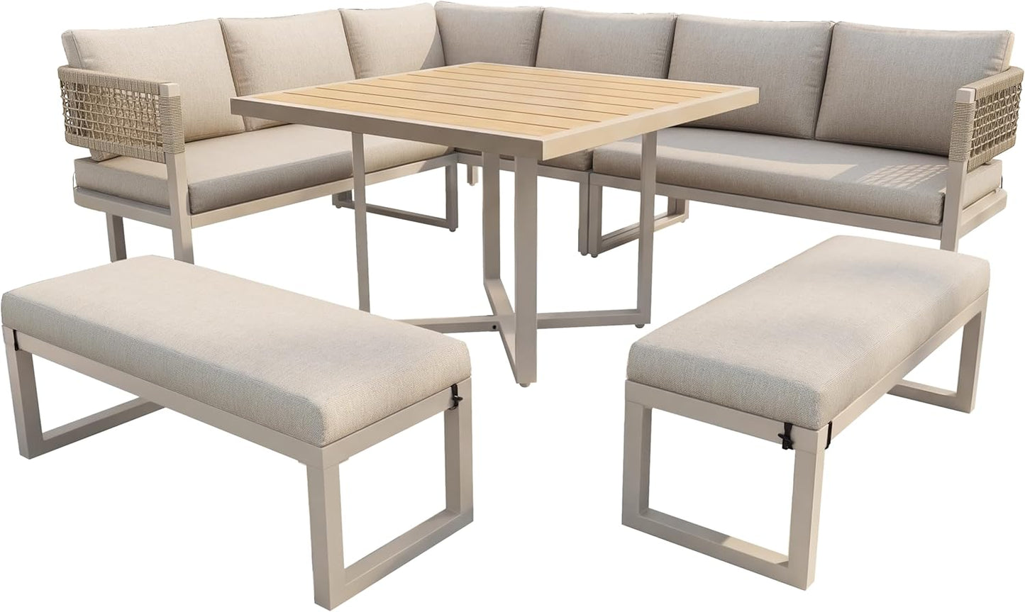 juego de muebles para 8-10 personas, sofá de jardín con mesa grande