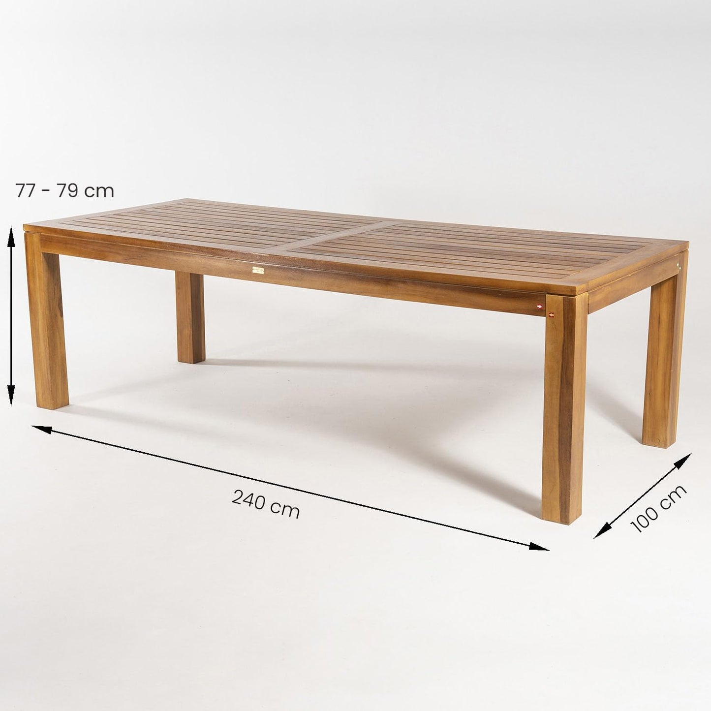 Conjunto de jardín de Madera Teca, Mesa de 240 cm de Largo y 8 sillones apilables