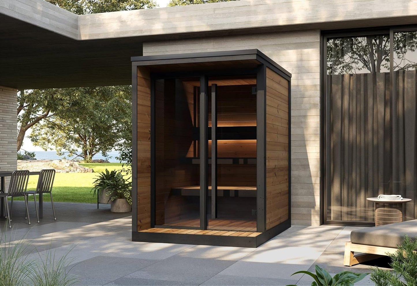 Sauna Exterior Hiki S, 149,6x201,9 cm, Capacidad para hasta 4 Personas.