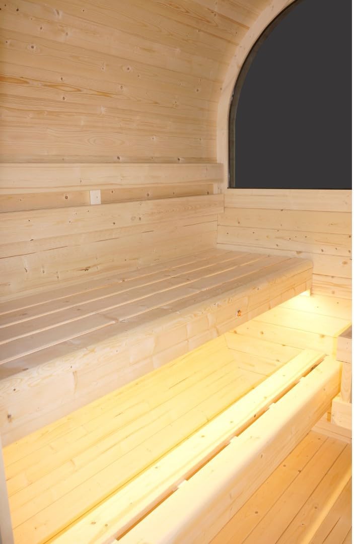 Sauna exterior y cabina de infrarrojos para 6 personas, 210 × 180 × 210 cm, horno Harvia de 8 kW, madera de abeto, cristal templado