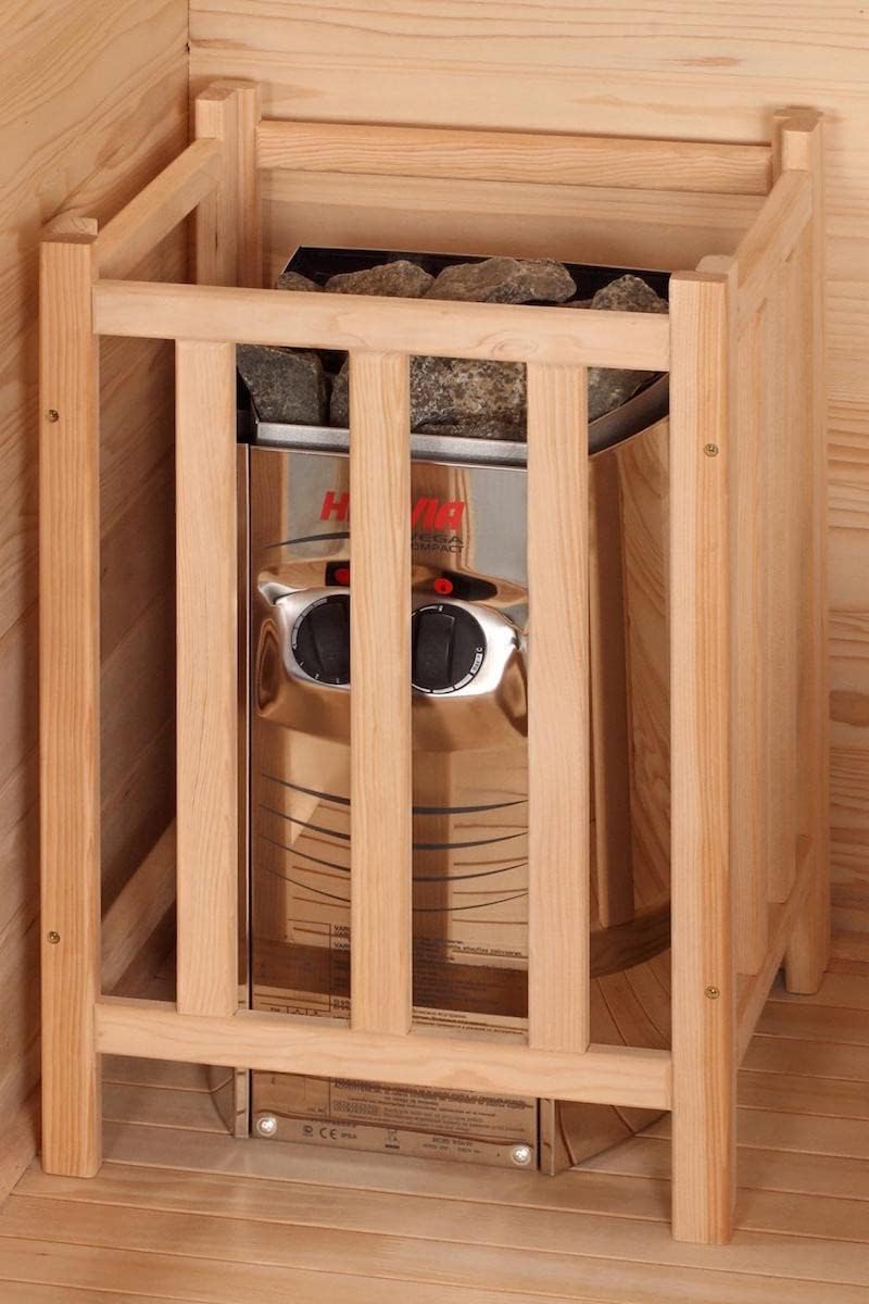 Estufa de sauna finlandesa para 4 personas 175 x 200 x 200 cm, madera cicuta
