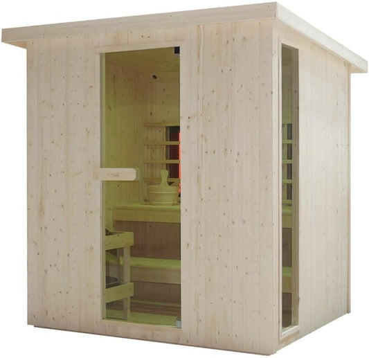 Cabina de infrarrojos para exteriores (incluye piedras de sauna, cubeta con creador, termómetro y reloj de arena)