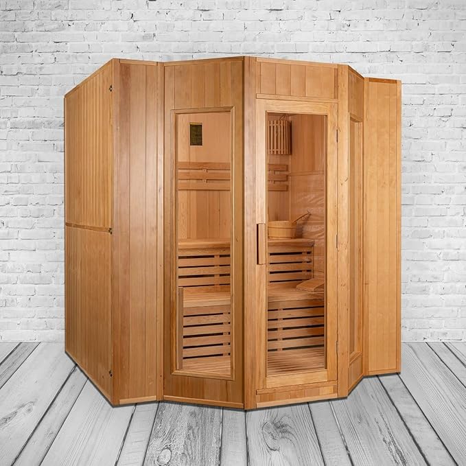 Estufa de sauna finlandesa para 4 personas 175 x 200 x 200 cm, madera cicuta