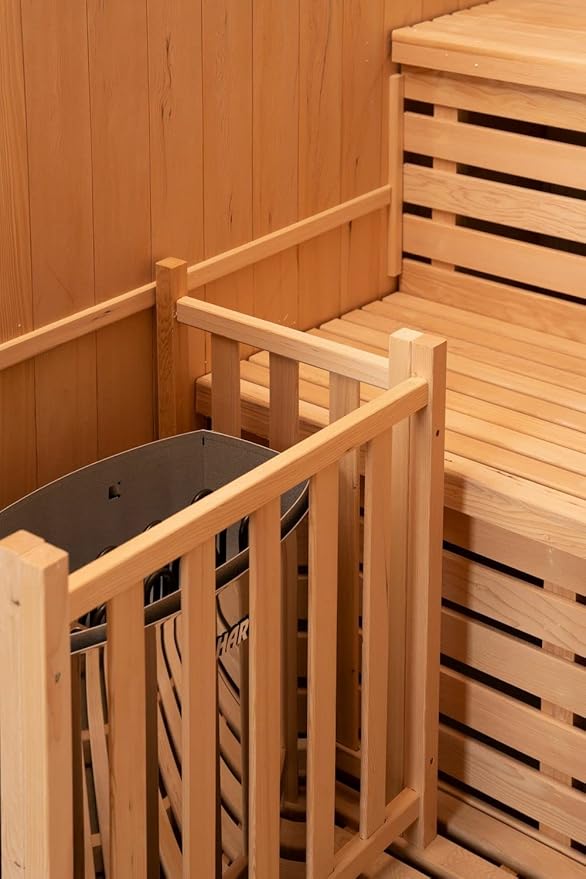 Estufa de sauna finlandesa para 4 personas 175 x 200 x 200 cm, madera cicuta