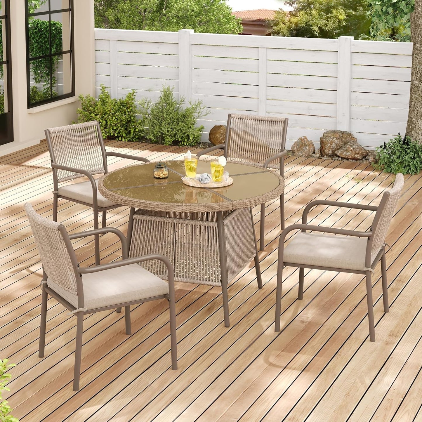 Conjunto Mesa y Sillas Jardin Muebles Jardin Exterior 5 Piezas con 4 Sillones y Tablab Redonda