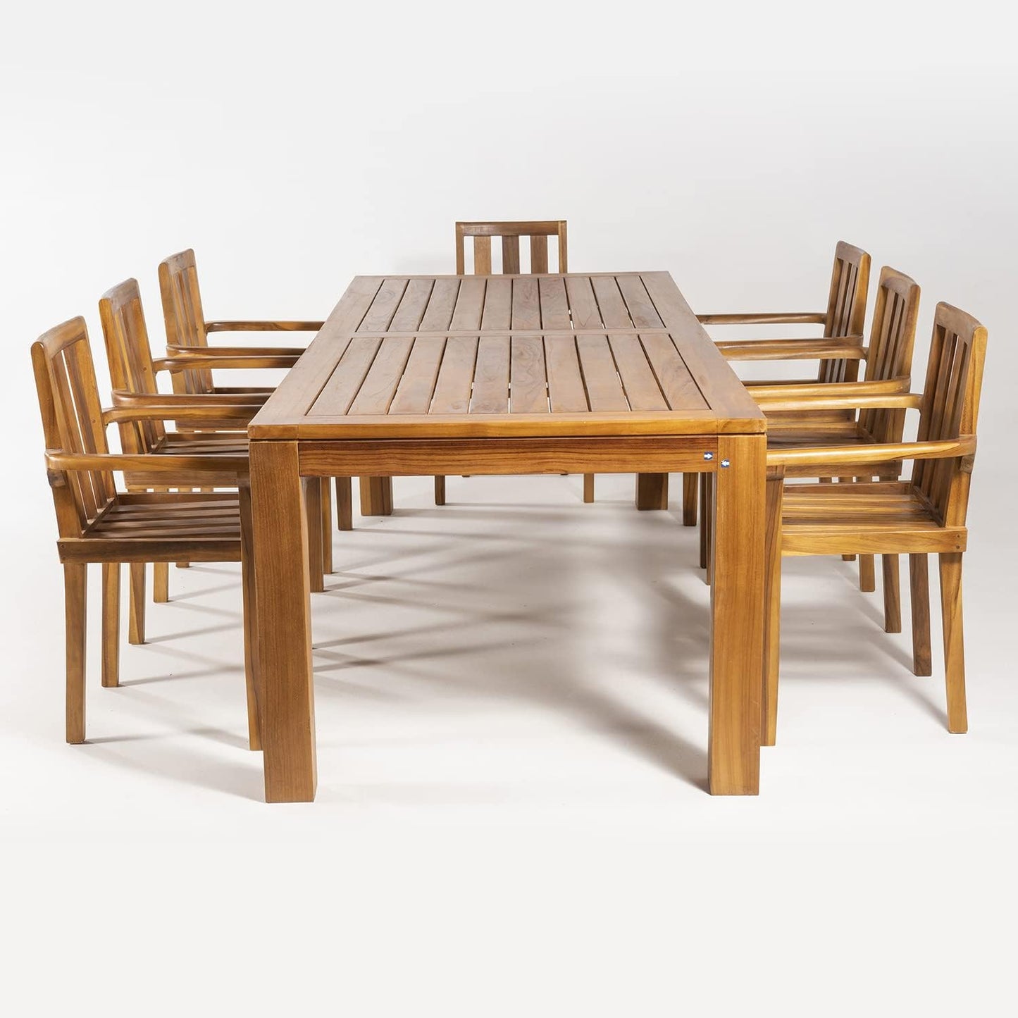 Conjunto de jardín de Madera Teca, Mesa de 240 cm de Largo y 8 sillones apilables