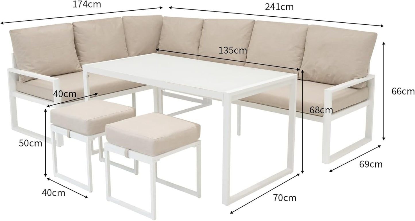 Sofá esquinero de Aluminio Blanco + Mesa de vidrio templado