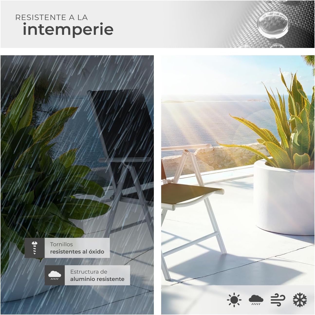 Muebles Jardín Exterior 9 Piezas, Estructura de Aluminio, Mesa y Sillas Terraza Impermeables