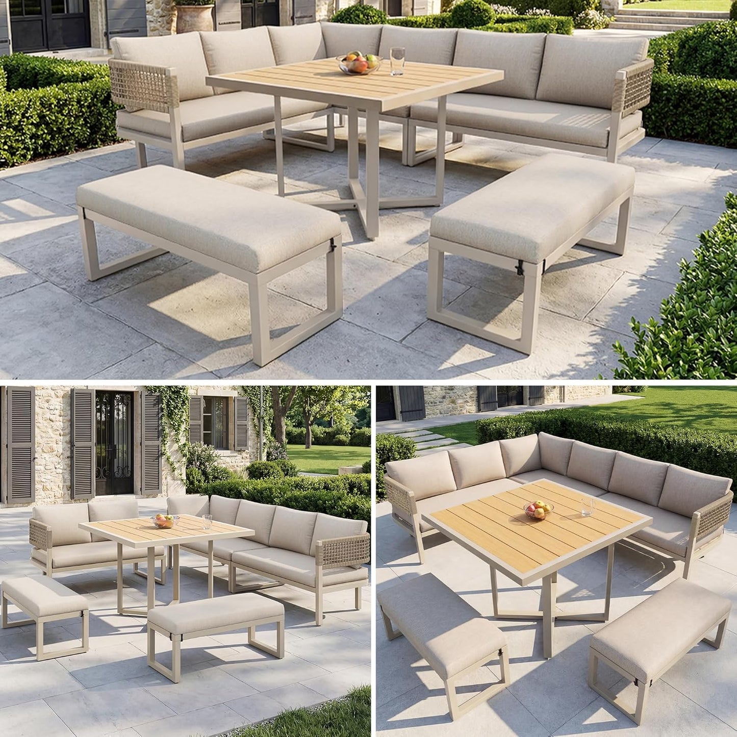 juego de muebles para 8-10 personas, sofá de jardín con mesa grande