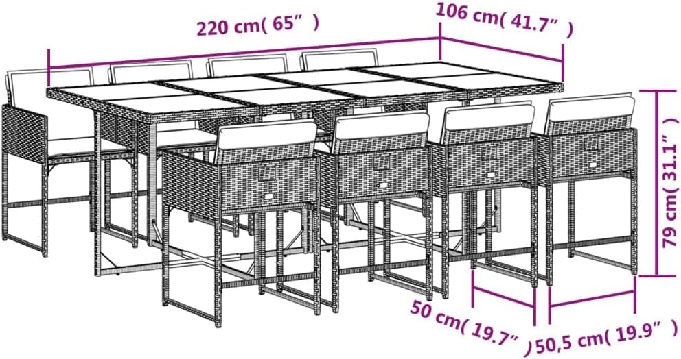 Mesa y Sillas De Comedor De Ratán, Gris 9 pzas Type-93, con 8 Sillas