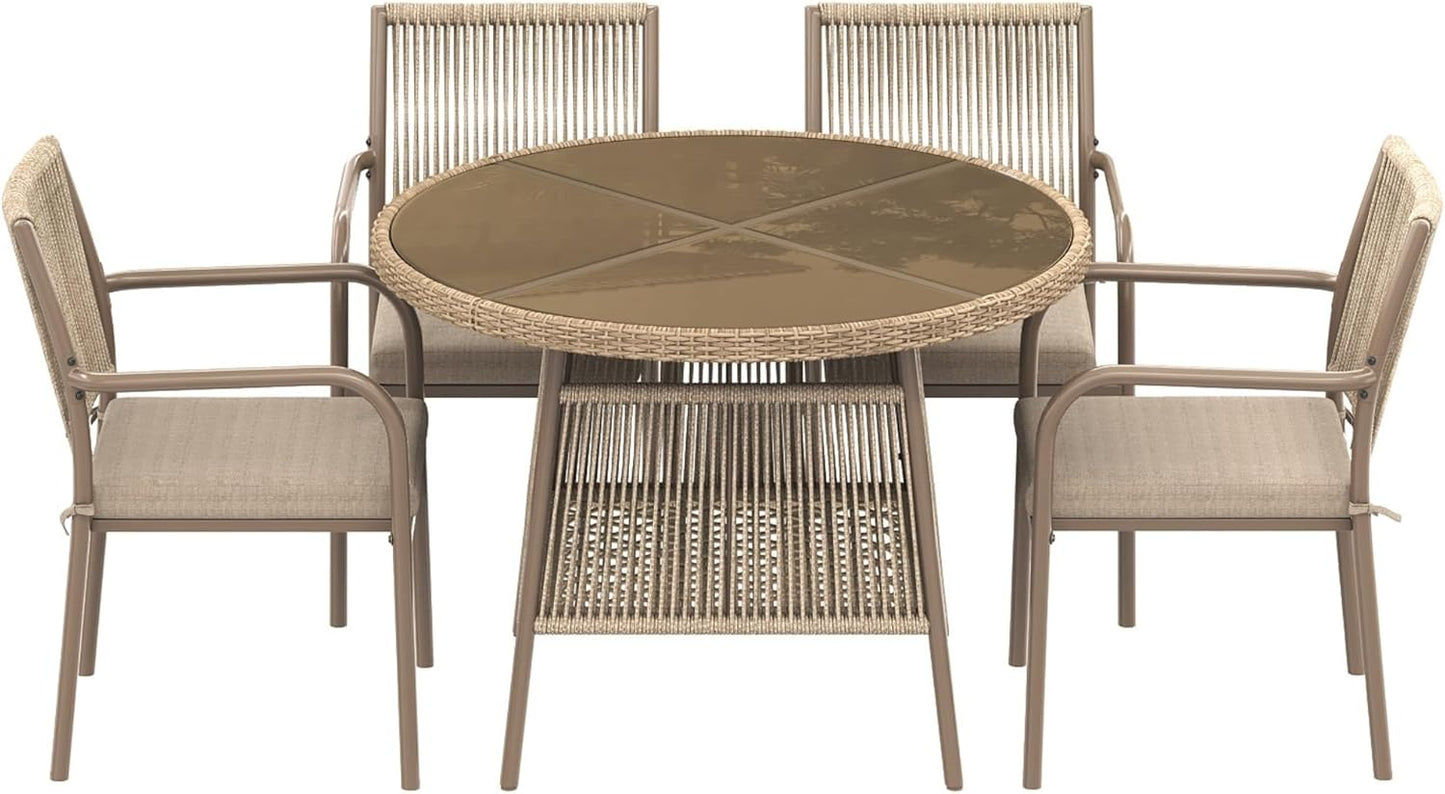 Conjunto Mesa y Sillas Jardin Muebles Jardin Exterior 5 Piezas con 4 Sillones y Tablab Redonda