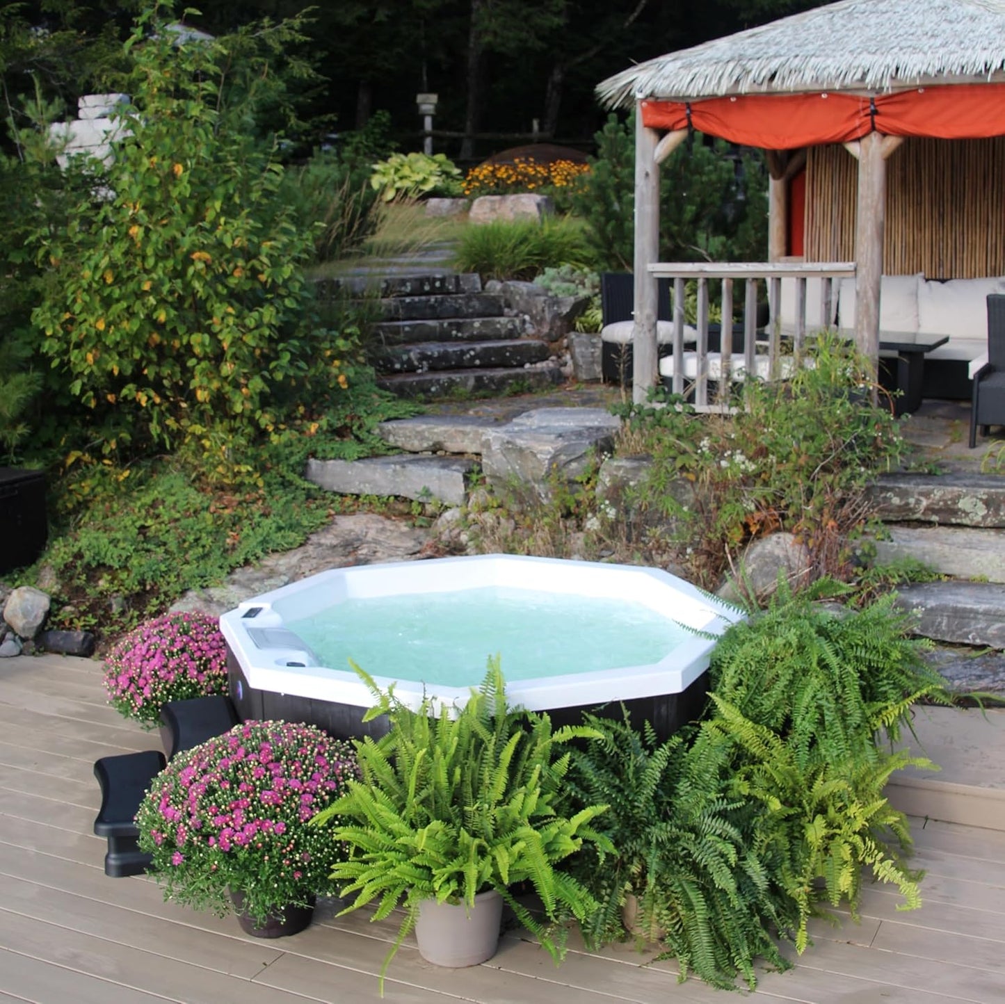 Hot Tub para 6 Personas, 188 x 188 x 73 cm, Octogonal, con Cubierta