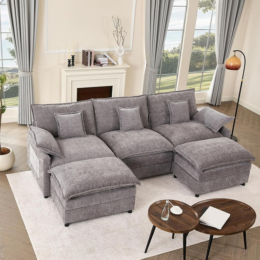 Sofá Modular en Forma de U,Set of sofá de Esquina de 3 plazas con Taburete